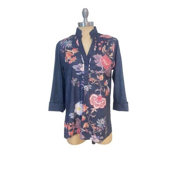 Chico's No-Iron Stretch Flower Print Tunic Blouse Top 0.5 size 4 6 - Picture 3 of 7